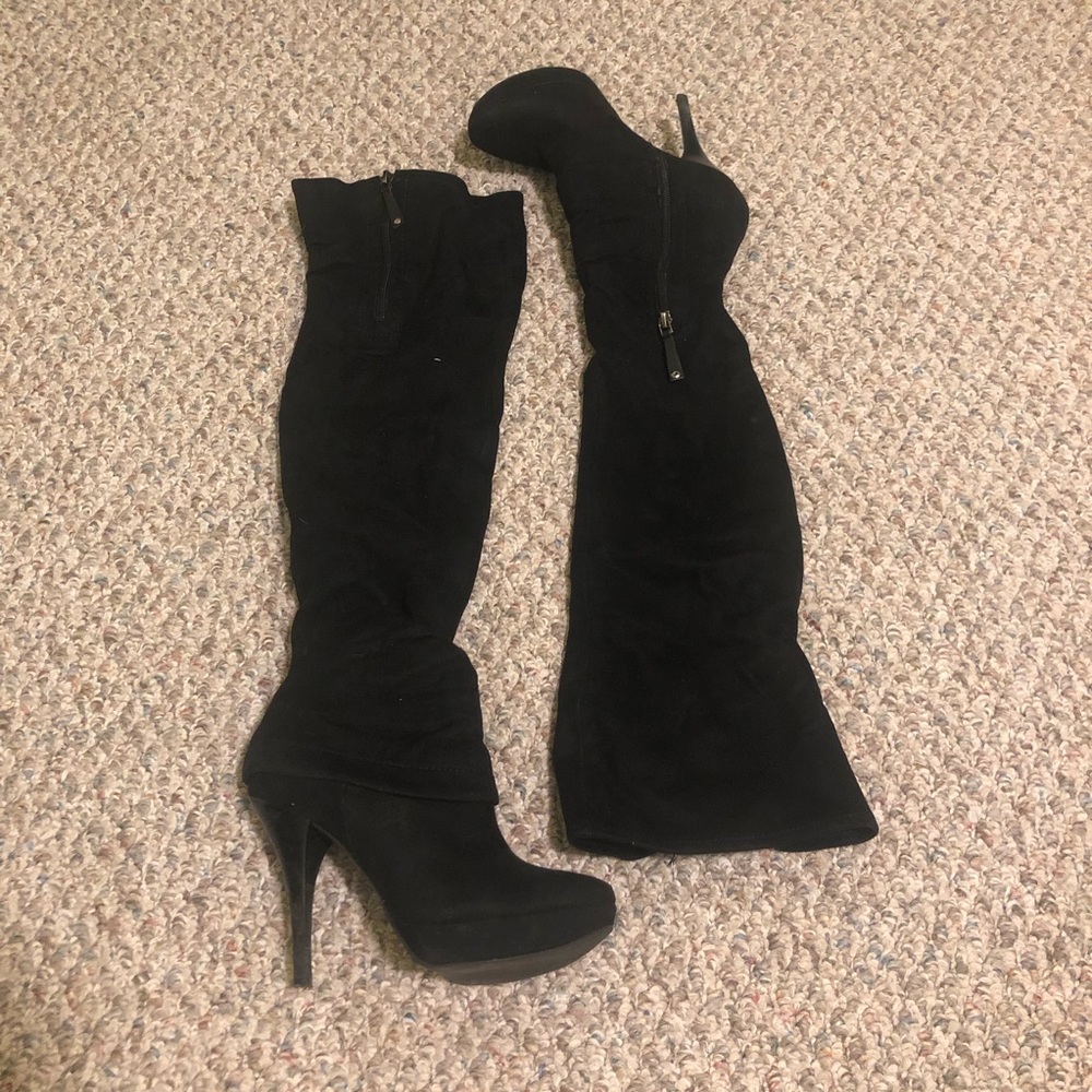 Guess - Heeled Black Suede Over the Knee Boot
